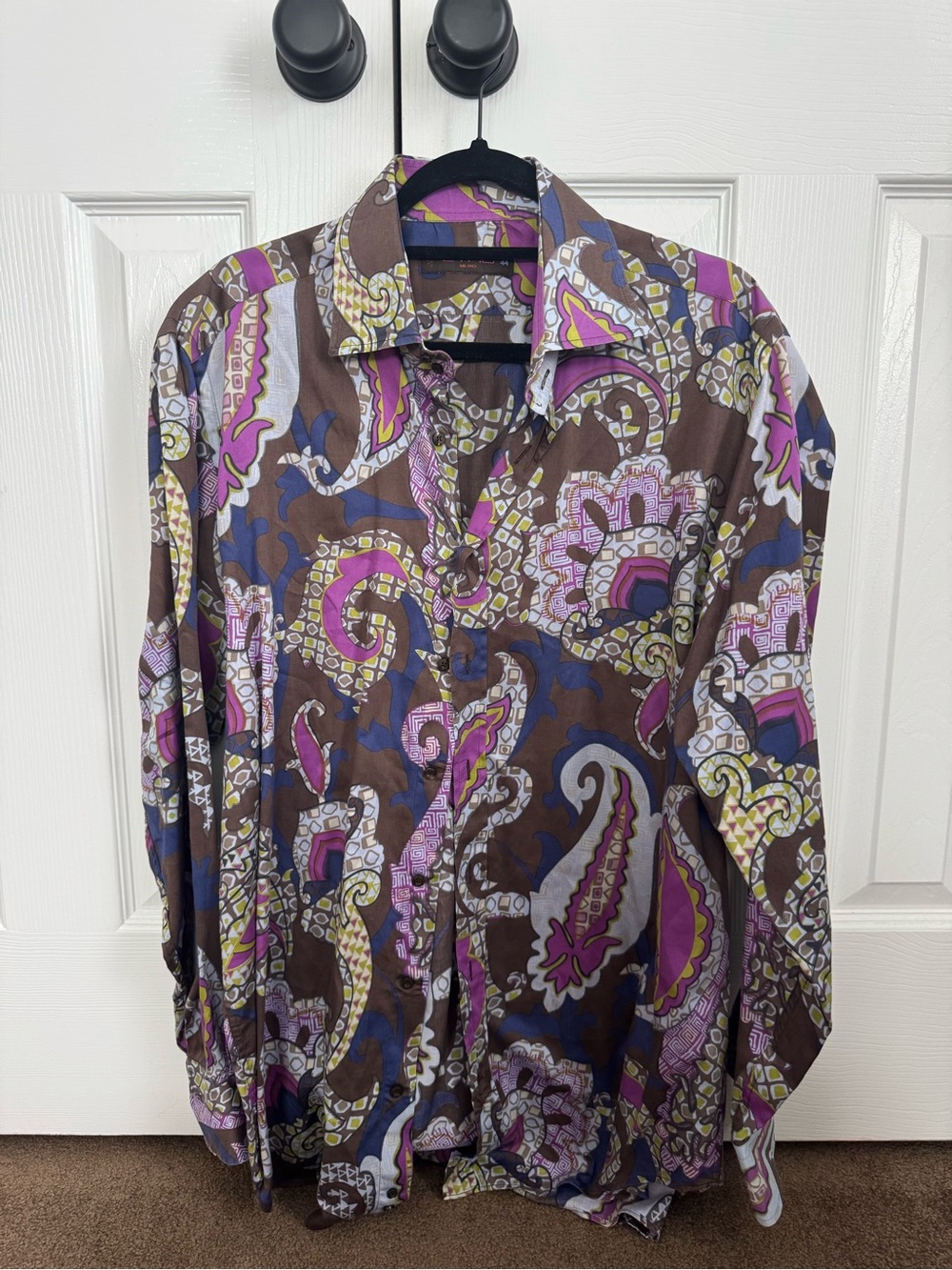 Etro Brown Paisley Button-Down Shirt with Purple & Blue